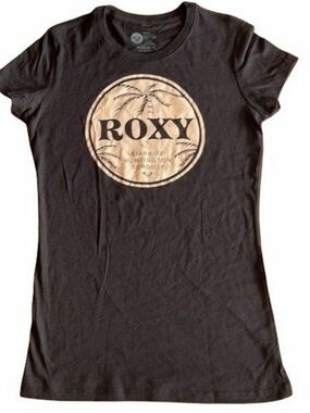 Roxy Women's Graphic Logo T-Shirt - NWT - Size Small - Black/Tan